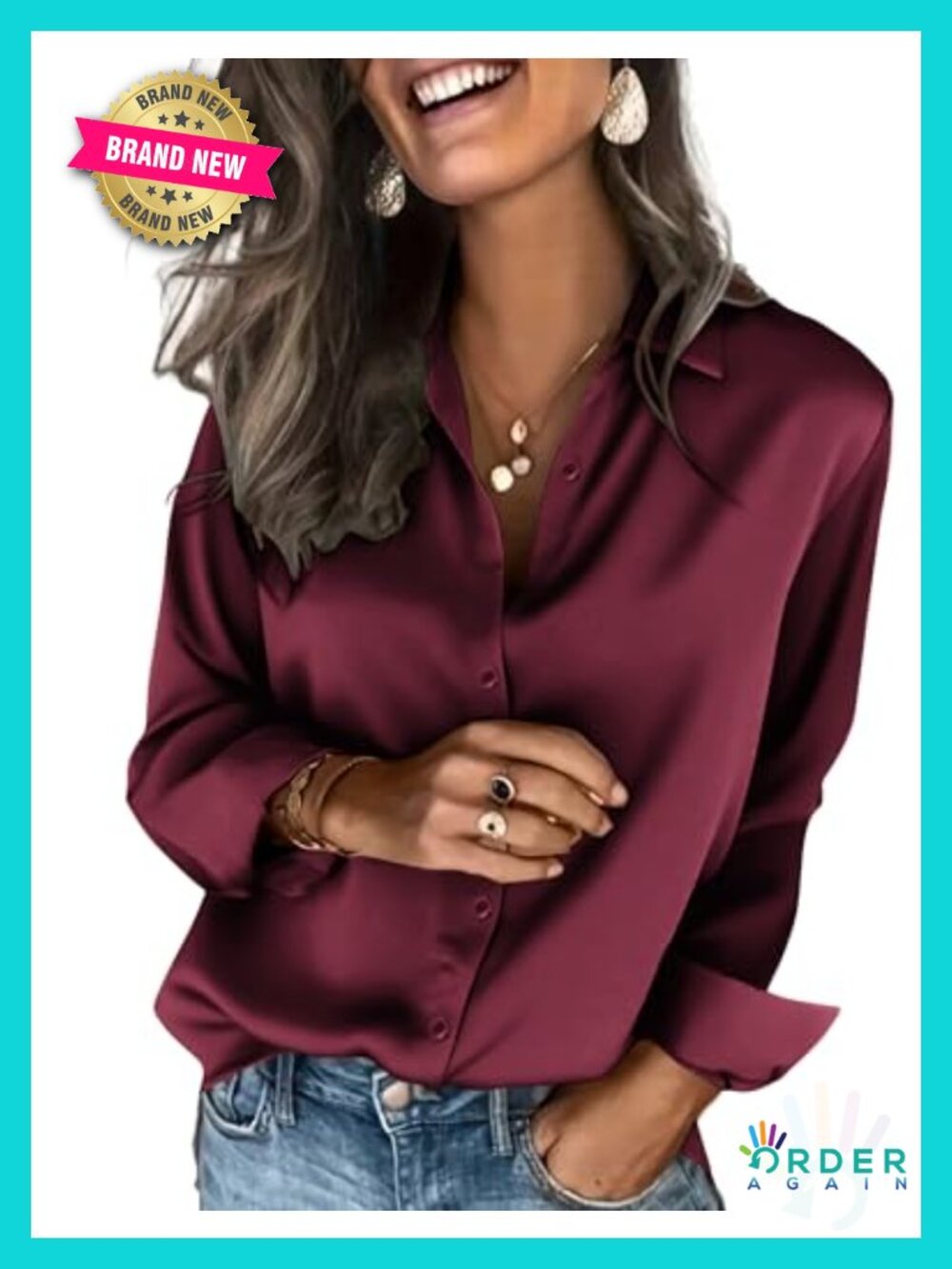 Satin Silk Button Down Blouse Long Sleeve V-Neck Tuxedo Shirt